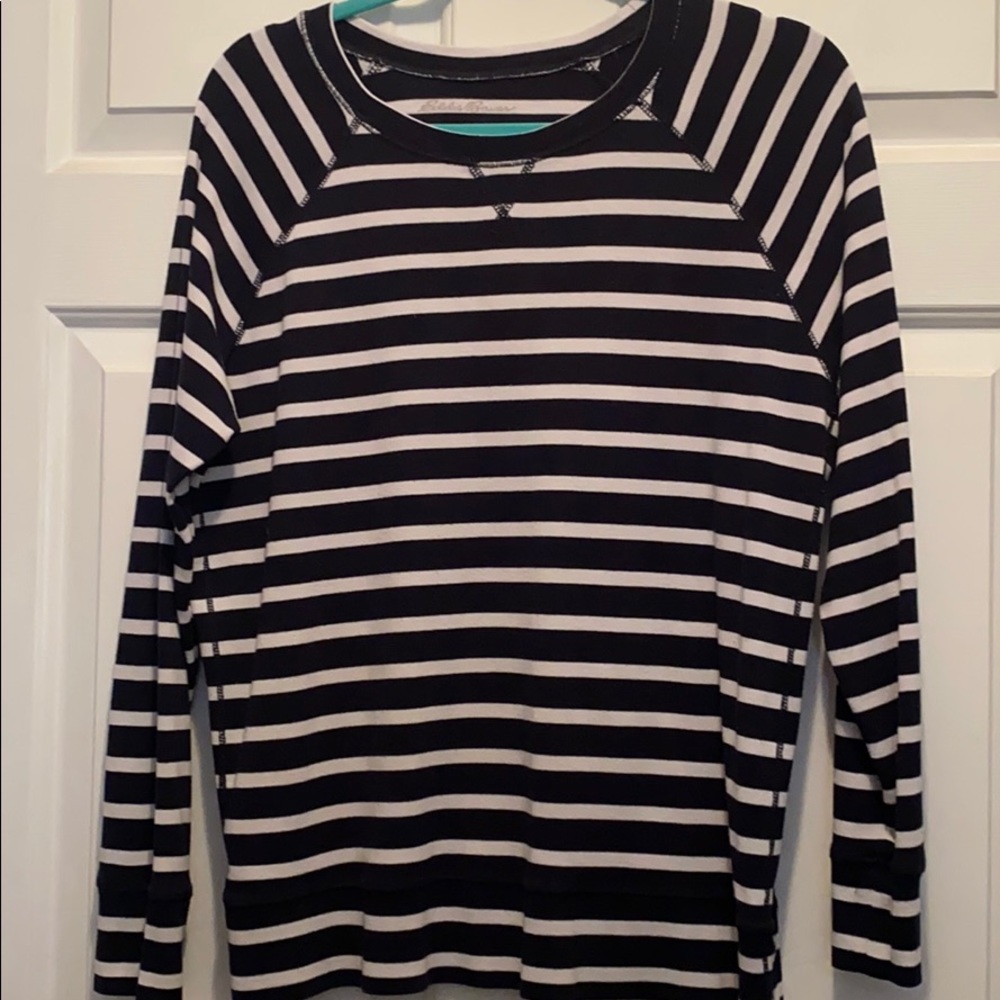 Eddie Bauer navy and white stripe top